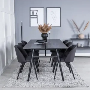 Billig Sleek Matgrupp Förlängningsbar 195 cm Rektangulär med 6 Velvet stolar - Möbler