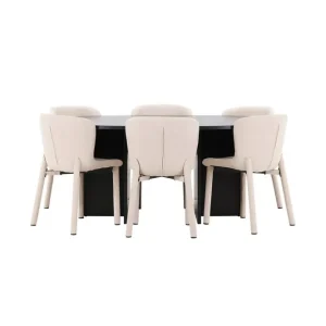 Extra rabatt Venture Home Matgrupp Strada Runt 120/170 cm Svart med Astoria Stolar 6 st, Beige 6 st, Beige - Möbler