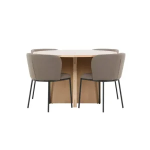 Beställ nu Venture Home Matgrupp Strada Runt 120/170 cm Vit med Edina Stolar 4 st, Svart / Brun 4 st, Svart / Brun - Möbler