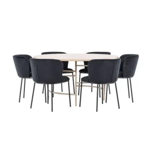 Lägg i varukorgen Venture Home Matgrupp Copenhagen Runt 140 cm Vit/Beige med 6st Edina Stolar - Möbler