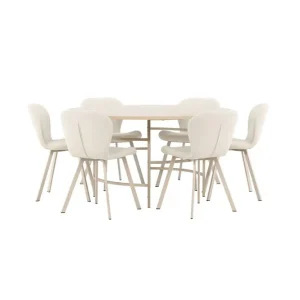 Venture Home Matgrupp Copenhagen Runt 140 cm Vit/Beige med 6st Lilja Stolar - Möbler Beställ nu