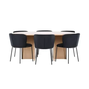 Venture Home Matgrupp Strada Runt 120/170 cm Vit med Edina Stolar 6 st, Svart 6 st, Svart - Möbler Kundfavorit