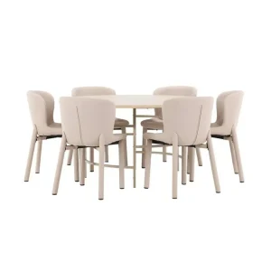 Begränsat erbjudande Venture Home Matgrupp Copenhagen Runt 140 cm med 6st Astoria Stolar Vit / Beige, Beige Vit / Beige, Beige - Möbler
