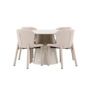 Venture Home Matgrupp Lanzo Runt 120 cm Beige med 4st Astoria Stolar Beige Beige - Möbler Nyhet