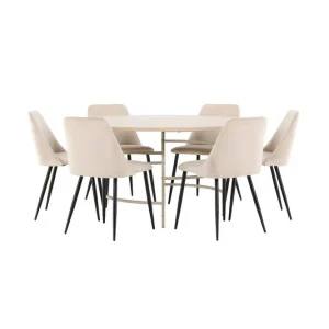 Rabatt Venture Home Matgrupp Copenhagen Runt 140 cm med 6st Night Stolar Vit / Beige Vit / Beige - Möbler