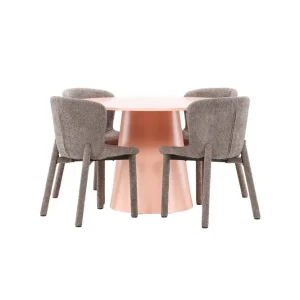 Venture Home Matgrupp Lanzo Runt 120 cm Rosa med 4st Astoria Stolar Brun Brun - Möbler Endast denna vecka