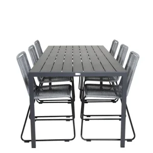 Break Matgrupp Utomhus 205cm + 6 Lindos Matstolar Utomhus Svart/Grå - Utemöbler Extra rabatt