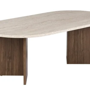 Hasina Soffbord 119 cm Oval Travertin Och Valnöt - Möbler Rabatter