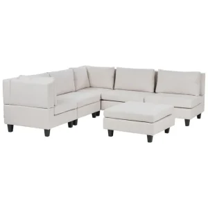 Billigare 5-sits Hörnsoffa med fotpall Unstad Beige/svart, Högervänd, Polyester Beige/svart, Högervänd, Polyester - Möbler
