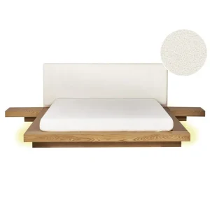 Dubbelsäng Zen med LED-belysning Ljus Trä-Vit, 160x200 cm, Bouclé Ljus Trä-Vit, 160x200 cm, Bouclé - Möbler Begränsat antal