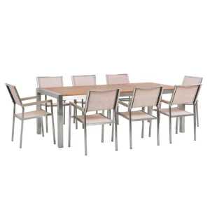 Billigare Matsalsset Grosseto Ljus trä/beige/silver, 8-Sits Ljus trä/beige/silver, 8-Sits - Utemöbler & utemiljö