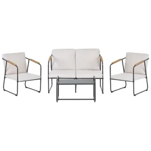 Snabb leverans Loungegrupp Vezzana Beige/ljust trä/svart Beige/ljust trä/svart - Utemöbler & utemiljö
