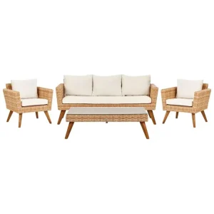 Säker betalning Loungegrupp med bord Vittoria Beige/vit/ljust trä, 5-Sits Beige/vit/ljust trä, 5-Sits - Utemöbler & utemiljö