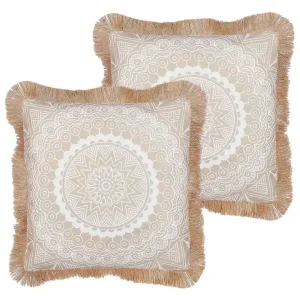 Prydnadskuddar Geranium set om 2 Beige/vit Beige/vit - Utemöbler & utemiljö Outlet