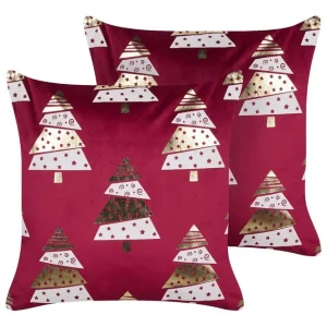Begränsat erbjudande Prydnadskuddar Goldspruce set om 2 Röd/guld/vit Röd/guld/vit - Textil & mattor