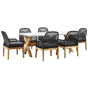 Nyhet Trädgårdsmöbelset Olbia 6-sits Krämvit/svart/ljust trä Krämvit/svart/ljust trä - Utemöbler & utemiljö