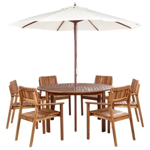 Handla nu Matsalsset Agello Ljus trä/beige, 6-Sits, Ja Ljus trä/beige, 6-Sits, Ja - Utemöbler & utemiljö