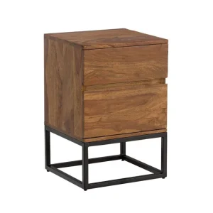 Wohnling Sängbord Wohnling Modern look med 2 lådor tillverkade av massivt sheeshamträ i en industriell look - Möbler Trygg betalning