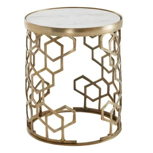 Wohnling Sido bord Wohnling Äkta marmor rund 44 cm honungskake-optik bas modern - Möbler Utförsäljning