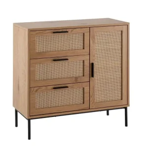 Wohnling Sideboard Wohnling Melaminbelagd MDF-ekoptik, 3 lådor, 1 dörr med rottingfront Modern - Möbler Billigare