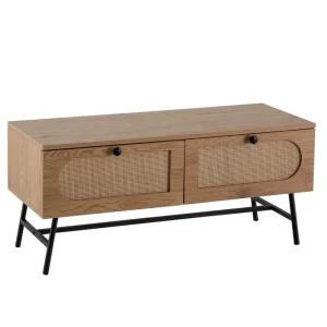 Wohnling Lowboard Wohnling Melaminbelagd MDF-ekoptik, rottingfront, 2 lådor, metallben Modern - Möbler Expressleverans