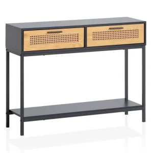 Wohnling Konsolbord Wohnling Massivt trä 100 cm 2 lådor industrihus stil med Wienerkorg - Möbler Bästa pris