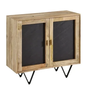 Rea Wohnling Sideboard Wohnling Massivt trä 80 cm 3D kant stenoptik front 2 dörrar modern - Förvaring