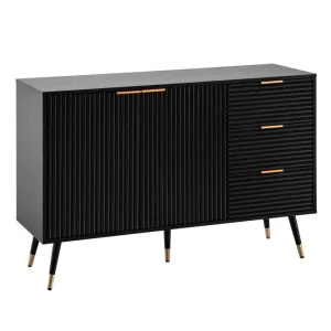 Utförsäljning Wohnling Sideboard Wohnling Folierad spånskiva ekoptik 120 cm 2 dörrar 3 lådor modern - Möbler