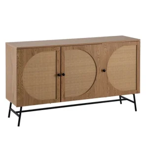 Lägg i varukorgen Wohnling Sideboard Wohnling Folierad spånskiva ekoptik halvcirkel rottingväv look 3 dörrar modern - Möbler