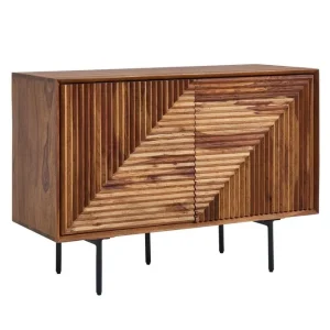 Wohnling Sideboard Wohnling massivt trä, 3D geometrisk front, tryck-öppna, industriell loftstil 100 cm 100 cm - Möbler I lager