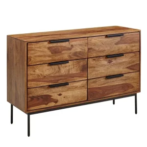 Wohnling Sideboard Wohnling Massivt trä 117 cm 6 lådor filigrant metallben lantligt stil - Förvaring Endast denna vecka