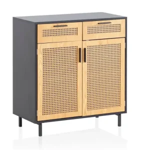 Wohnling Sideboard Wohnling Melaminbelagd MDF 80 cm 2 dörrar 2 lådor med wienerflätning modern - Möbler Utförsäljning