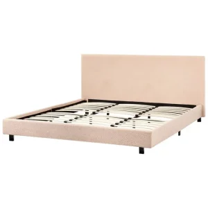 Säng med lamellram Albi Beige, svart/Bouclé, 180x200 cm - Möbler Fynd