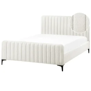 Premium Säng med lamellram Lunan Vit, Svart/Bouclé, 140x200 cm - Möbler