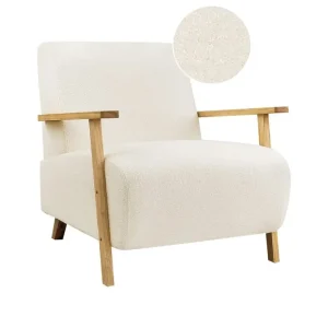 Fåtölj Lesja Beige, ljust trä/Bouclé - Möbler Kampanjpris