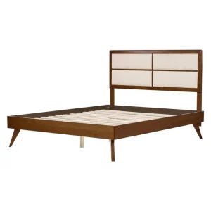 Säng med lamellram Poissy Mörk trä, beige, 160x200 cm - Möbler Utförsäljning