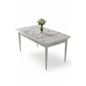 Sivaji Matbord 110 cm Rektangulär Vit Marmor/Vit - Möbler Rabatter