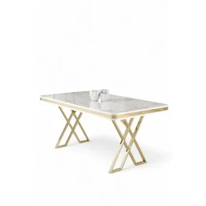 Begränsat erbjudande Calchera Matbord 130 cm Rektangulär Vit Marmor/Guld - Möbler