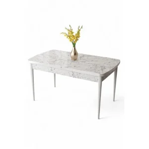 Köp online Ostwerwal Matbord 132 cm Rektangulär Vit Marmor/Vit - Möbler